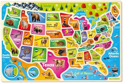 US Map Puzzles for Kids Ages 4-6 - Wooden Toddler Puzzles Ages 3-5 by QUOKKA