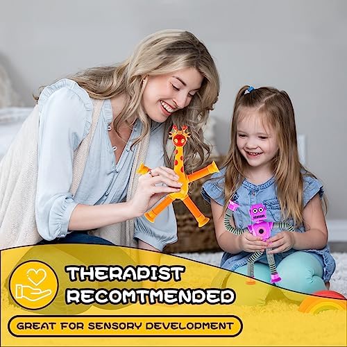 8pc Robot Giraffe Sensory Travel Toys for Toddlers Boy Ages 3 4 5 6 7 8, Airplane Activities Suction Autism Pop Tube Fidget Autistic Stocking Easter Basket Stuffer Valentine Gift for Kids - Image 5
