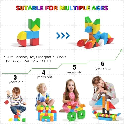 Hiwawind 84pcs Magnetic Blocks,Toys for 3 Year Old Boys & Girls, Sensory Toys for Kids with Autism, STEM Preschool Montessori Toys for Toddlers 3-5, Christmas Toys Birthday Gifts for Grandkids - Image 3