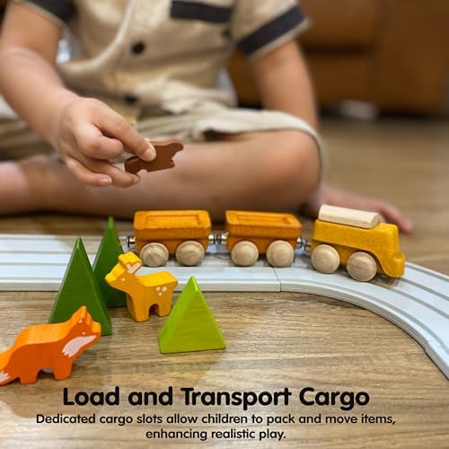 PlanToys® Cargo Train Wooden Montessori Vehicle Kids Play Set with Blocks - Image 6