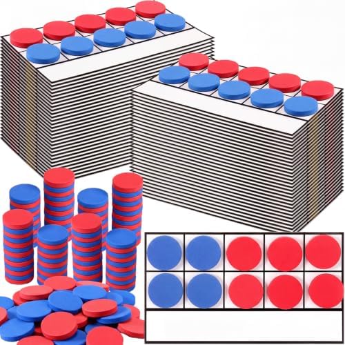 Ireer 60 Sets Bulk Magnetic Ten Frames for Classroom 600 Magnetic Math Counters and 60 Boards Kindergarten Classroom Must Haves Math Manipulatives for Home Prek Preschool Elementary(Red Blue) by Ireer