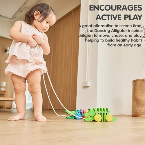 PlanToys® Dancing Alligator Pull Toy for Toddlers | Eco-Friendly Wood Toy with Click-Clack Sound | Walking Toy for Babies - Image 6