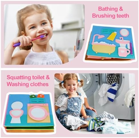 Montessori Busy Book, Pretend Play Felt Busy Board for Kids Age 2-4 - Image 4