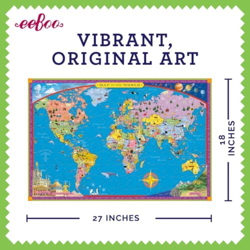 eeBoo World Map 100 Piece Children's Puzzle, 27" x 18" Geography Themed - Image 3