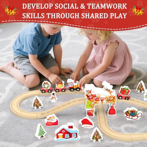 Wooden Train Set, Train Track for Toddlers 3-5, Wooden Tracks Kids Girls Boys Toys, 42Pcs Trains Toy Set for 3 4 5 6 Year Old Compatible with Thomas, Brio - Image 3
