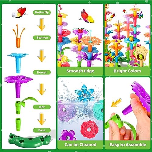 Doloowee 238Pcs Flower Garden Building Toys for Girls 3 4 5 6 7 Year Old, Upgrade DIY Building Stacking Toys, STEM Preschool Educational Toddler Toys Brain Development Kindergarten Kids Toy - Image 2
