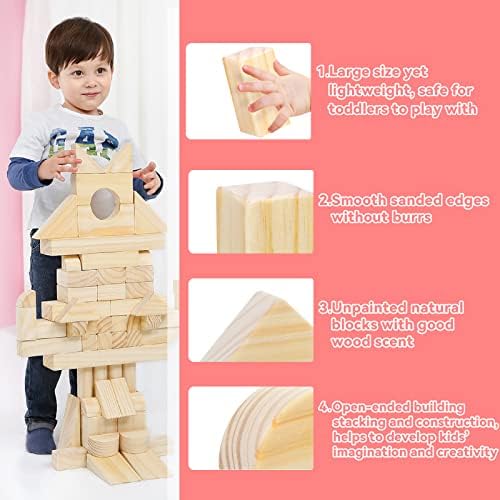 Large Wooden Blocks for Toddlers 1-3, 64Pcs Big Wood Building Blocks Set - Image 4