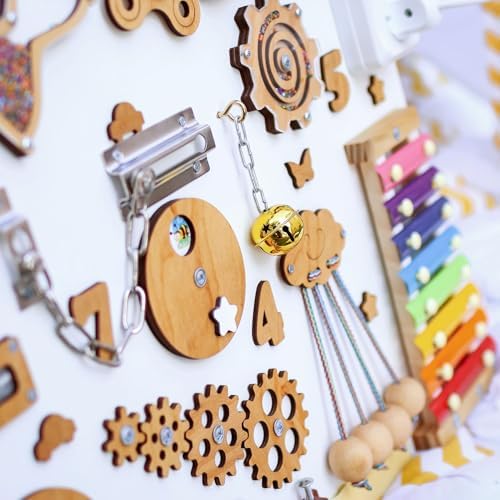 Busy board for 1 2 3 year old, montessori toy, wooden sensory activity board, fidget busyboard, toddler wall toy, birthday gift, baby shower present, educational toy, personalized activity board - Image 6