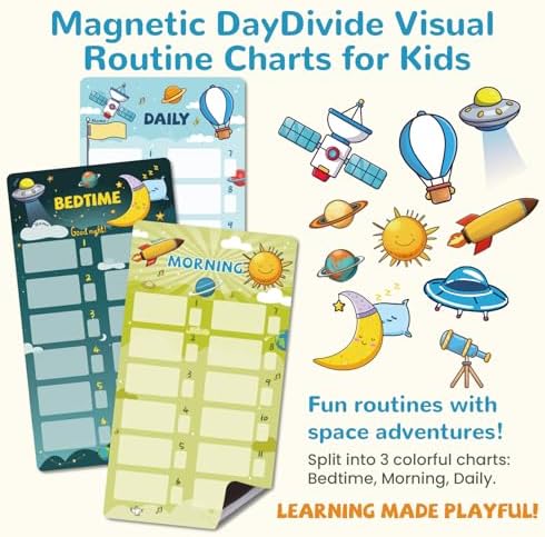 JJPRO Magnetic Bedtime/Morning/Daily Routine Chart for Kids with Reward Jar-Bedtime Checklist Toddler Reward Jar,Magnetic Chore Chart for Kids,Daily Routine Reward Chart -Outer Space - Image 2