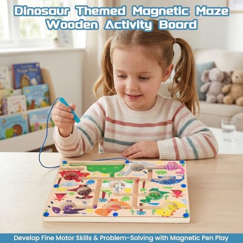 Magnetic Color & Number Maze + Wooden Toy Gift Box for Toddlers 1-5, Montessori Learning Set with Stacking Blocks, Track Racer, Silicone Mat, Rainbow Stacker & Pounding Toy - Image 4