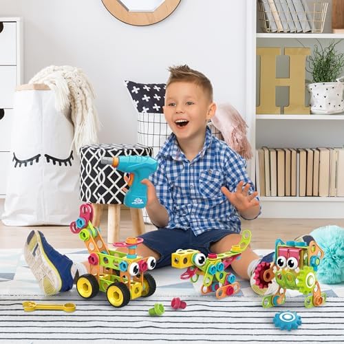 PicassoTiles STEM Learning Toys 250 Piece Building Block Kids Construction Engineering Kit Toy Blocks Children Early Education Playset w/Free IdeaBook, Power Drill, Clickable Ratchet, Age 3+ PTN250 - Image 2