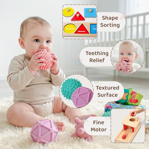 Montessori Toys for Babies 6-12 Months,1 Year Old,8 in 1 Baby Sensory Toy for 12-18 Months Toddler,Wooden Educational Development Toys with Soft Stacking Cup&Sensory Ball&Tissue Box - Image 2