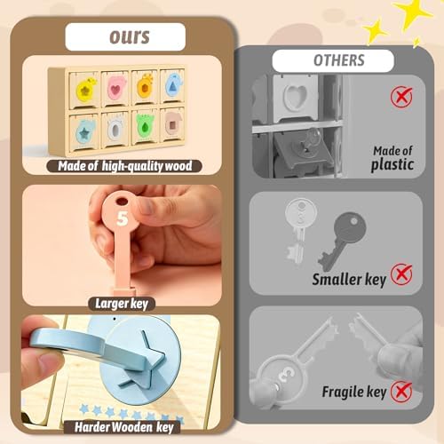 Montessori Toys for 2 Year Old|Wood Lock and Key Toy Fine Motor Skills Color Sorting Shapes Games for Toddlers 1-3|Preschool Learning Activities Birthday Gifts for 2 Year Old Girls and Boy - Image 4