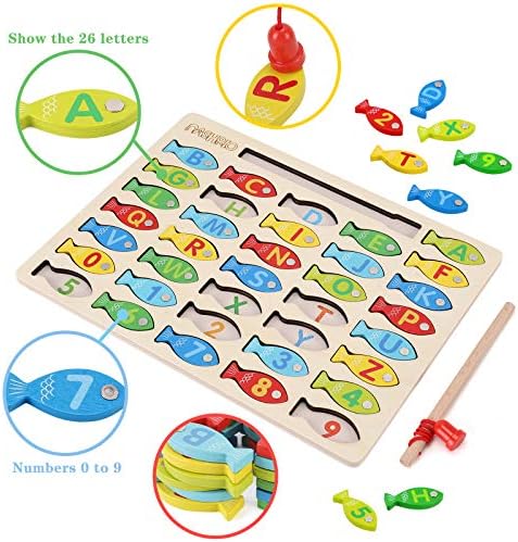 Magnetic Wooden Fishing Game Toy for Preschoolers, Alphabet Fish Catching Counting Games Puzzle with Numbers and Letters, Preschool Learning ABC and Math Educational Toys for 3 4 5 Years Old Kids - Image 2