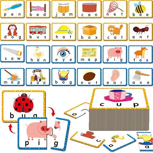24 Set 3-Letter Word Puzzle Cards, 72 PCS Self Correcting Word Spelling Puzzles, Double Sided Puzzle Cards for Kindergarten Preschool Learning by SpriteGru