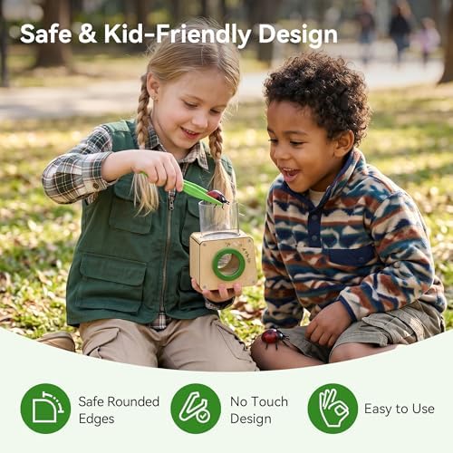 Wooden Bug Catcher for Kids, Tri-View Bug Viewer Kit, Top & Bottom Magnifiers, Insect Observation Container with Tweezers, Ruler & 10 Insect Cards, STEM Outdoor Explorer Toy - Image 5