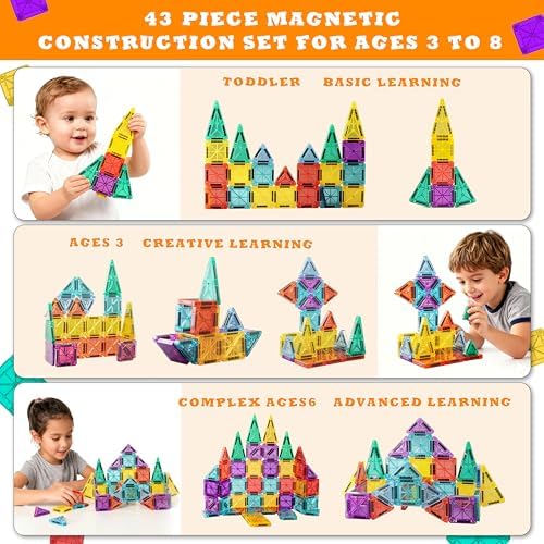 Mini Magnetic Tiles for Kids 43PCS Magnet Tiles Building Travel Toys for Toddlers Magnetiles with Case & Cars STEM Magnets Construction Tile Toy Set Ages 3-6 Boys Girls - Image 3