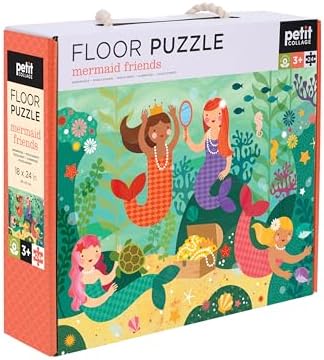 Petit Collage Floor Puzzle Mermaid Friends 24 Pieces | Large Puzzle for Kids | Completed Mermaid Puzzle Measures 18” x 24” | Makes a Great Gift Idea for Ages 3+ by PetitCollage