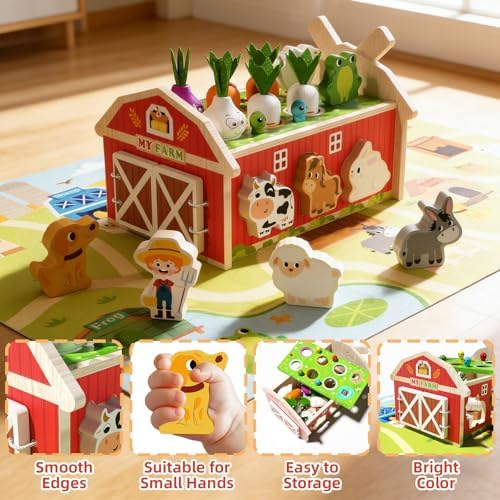 JAUNTY Montessori Toy for Toddlers 1 2 3 Years Old, Wooden Farm Shape Sorting Toy for Baby Boys Girls 1-3, Educational Learning Sensory Toy 1 Year Old Gift for 1st First Birthday - Image 5