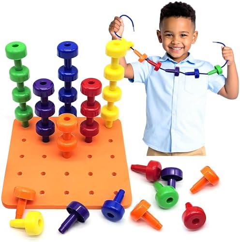 Blu Jay Foam Peg Board Toy - 36 Pegs, Foam Board, Lacing String, Storage Bag - Occupational Therapy Toys - Fine Motor Skills Toys for Toddlers and Kids (Orange) by BluJay