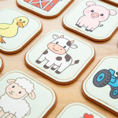 Felt Farm Matching Game for Toddlers – Farm Animal Memory Game & Flash Cards – Soft and Safe for Ages 1+ – Montessori Preschool Learning Activity – Educational Farm Toy for Boys & Girls - Image 3