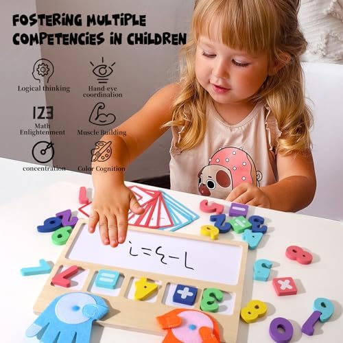 BESTAMTOY Montessori Math Board Toy - Double-Sided Finger Counting & Number Tracing Board Number Blocks, Wooden Math Manipulatives for Kids Ages 3-6, Preschool Classroom Homeschool Educational Games - Image 4