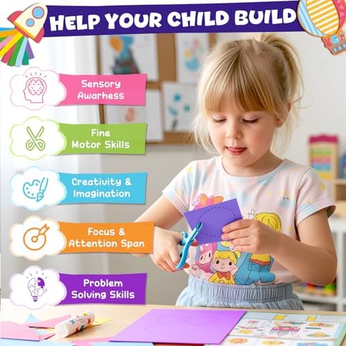 YoPoll Scissor Skills Activity Book for Kids, Toddler Arts and Crafts Kit with 2 Safety Scissors, Preschool Learning Toy for Fine Motor Skills and Creative Cutting Practice, Fun Gift for Boys & Girls - Image 3