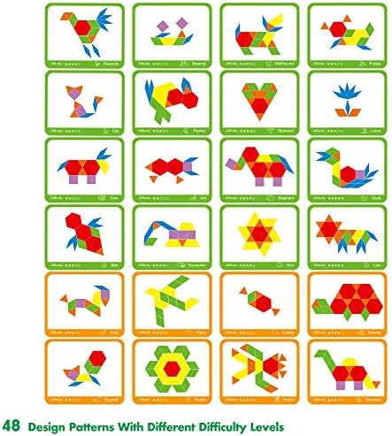 SpriteGru 300 PCS Wooden Pattern Blocks Set for Kids with 24 Double-Sided Design Cards(48 Patterns) and Storage Bag in Gift Box,Fun Montessori Learning Toys - Image 5