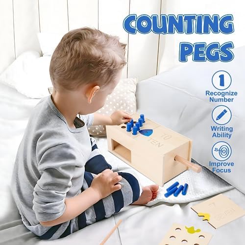 Montessori Toddler Counting Peg Board Box with Number- Wooden Counting Box Toys for Toddlers 1-3,Math Manipulatives Materials and Numbers,Montessori Toys for 3 Year Old,Large Size 10.8" X 4.9 "X 3.9" - Image 2