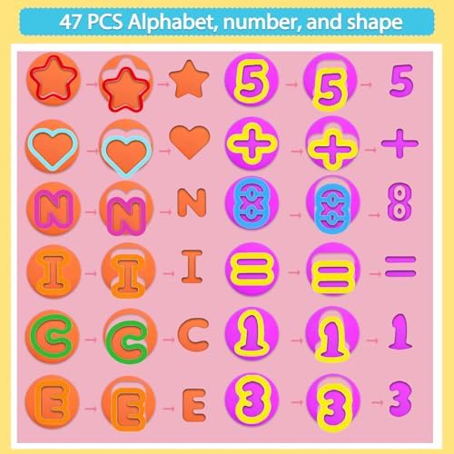 LCY WEDSHI Dough Tool Set, 56 Pcs Dough Tools Sets for Kids Ages 4-8, Dough Accessories Includes Alphabet Numbers Shapes, Cutters Roller, Rolling Pins, Safety Scissors, Plastic Knife - Image 3