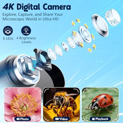 Odatay 2.4" 4K 1000X Digital Kids Microscope with 32G Card 12 Slides Orange - Image 3