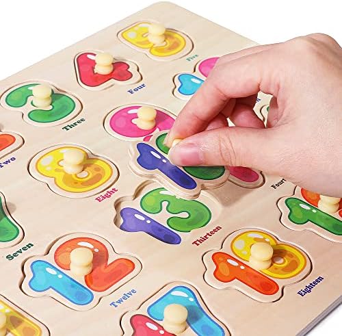 GRINNNIE Wooden Peg Puzzle for Toddlers, 6 Pack Toddler Puzzles Set for 3 4 5 Years Old (Alphabet Number Shape Animal Dinosaur Vehicle), Preschool Education Learning Puzzle Toys for Girls and Boys - Image 5