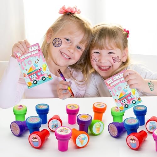 Cinrobiye 24 Pcs Ice Cream Stampers, Candy Donut Party Favors Sweet Themed Birthday Supplies Pre-Inked Classroom Prizes Treat Bag Fillers for Girls Boys Fiesta Pinata Gifts - Image 5