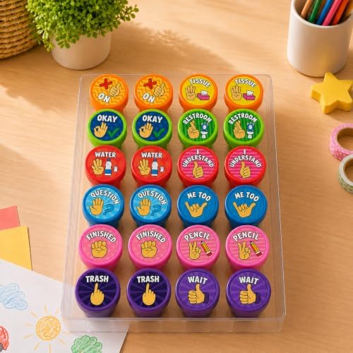 Cinrobiye 24 Pcs Hand Signal Stampers for Kids, Cute Classroom Communication Stamps, Teacher Tools, Classroom Rewards, Behavior Management, Party Favors, Goodie Bag Fillers, Small Toys - Image 3
