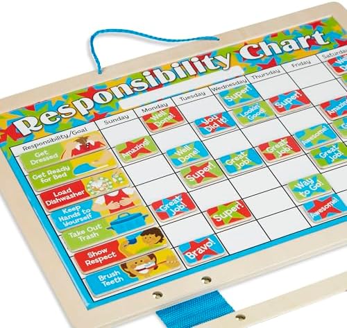 Melissa & Doug Magnetic Responsibility Chart and Kids Calendar - Wooden Chore Chart for Kids with 89 Magnets, Preschool Learning Activities for Ages 3+ - Image 3