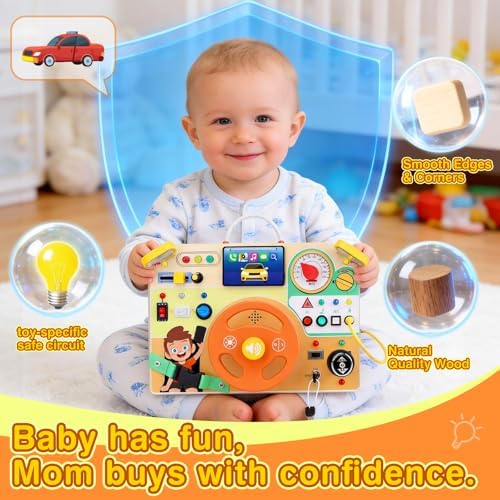 Grarain Busy Board for Toddlers - Montessori Educational Toy for 1-3 Year Old Boys & Girls | Travel-Friendly Sensory Learning Activity | Ideal for Kids with Autism(Busy Board v6) - Image 4