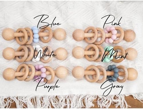 Personalized Wooden Baby Rattle - Engraved Beech Wood Ring Grip Toy, Newborn Shower Gift - Image 5