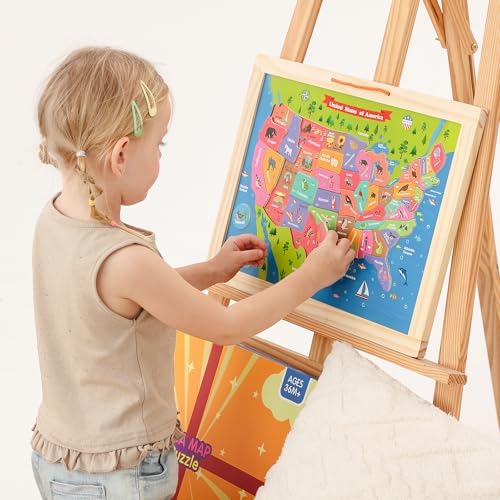 GRINNIE USA Map Puzzle for Toddlers 3 4 5 Years Old, Magnetic Wooden Jigsaw Learning Puzzle with Writing Board for Kids Age 4-6, Preschool Educational Toy Gift for Boys Girls Birthday Christmas - Image 2