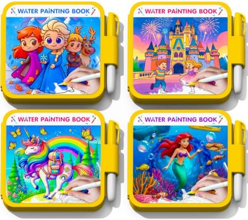 ZHOC 4 Pack Reusable Water Coloring Book for Toddlers, Water Doodle Book Toys, Paint with Water Books, Mess-Free Coloring Book, Portable Educational Doodle Drawing Toy, Educational Learning Kits Gifts by ZHOC