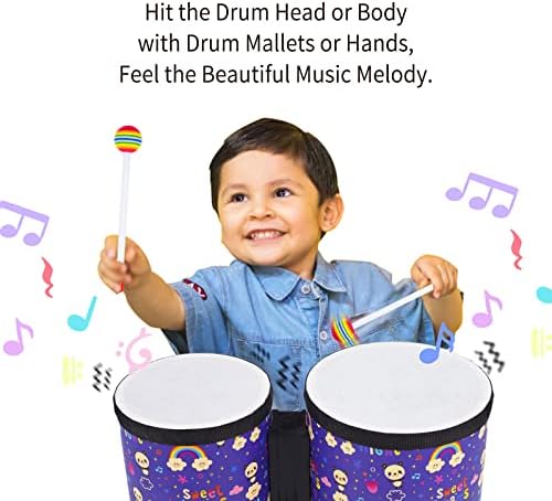 Kids Bongo Floor Tom Drum Set: 5-6 Inch Baby Wooden Music Drums Percussion - Image 5