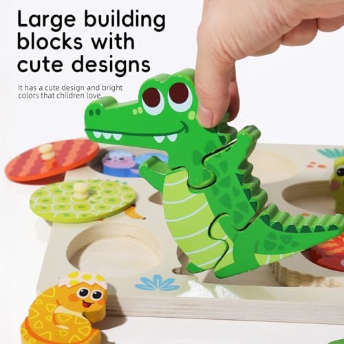 Upgraded Montessori Crocodile Puzzle for Toddlers, 3-Piece Connecting Crocodile Puzzle + 5 Egg-Shaped Matching Puzzles, Safe Wooden Educational Toy for 1-3/2-4 Years Old Boys Girls - Image 5