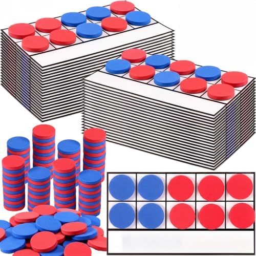 Ireer 40 Sets Bulk Magnetic Ten Frames for Classroom 400 Magnetic Math Counters and 40 Boards Kindergarten Classroom Must Haves Math Manipulatives for Home Prek Preschool Elementary(Red Blue) by Ireer