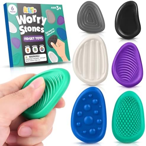 Fidget Toys Adults Sensory Stone: 6 Pack Textured Worry Stone for Autism Kids Calming Down - Fidget Stress Toys for Stress Relief - Small Students Prizes Fidget Toys by KLT