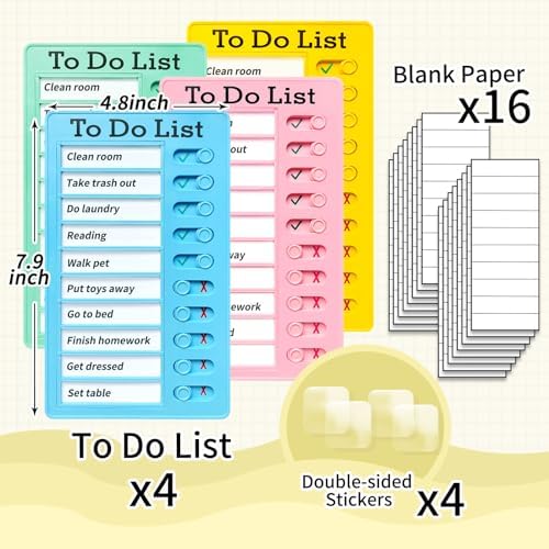 4 Pieces Chore Chart for Kids Multiple Kids - Sliding Routine Chart: Reusable to Do List, RV Checklist, Planning Board, Visual Schedule, and Reminder (bluepinkgreenyellow) - Image 4