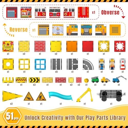 Magnetic Tiles for Kids Ages 4-8 Construction Toys with Crane Marble Run - Image 5