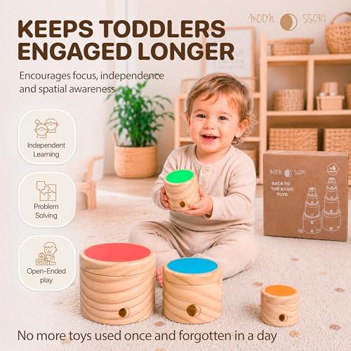 Wooden Stacking Cups for Toddlers 1-3 – Montessori Baby Toy for Sorting, Nesting & Stacking, Natural Wood Learning Toy for Fine Motor Skills - Image 6