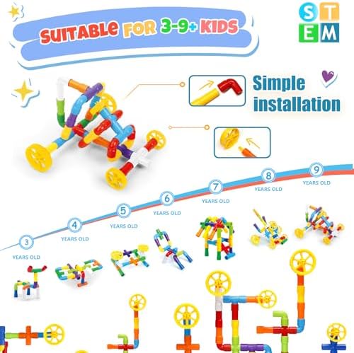 Ggiibro STEM Building Toy for Toddlers 200Pieces Tube Pipe Toy,Educational Preschool Game for 3+ Years,Learning Building Blocks Play with Storage Box Gift Kit,Montessori Toys for Boys & Girls - Image 4