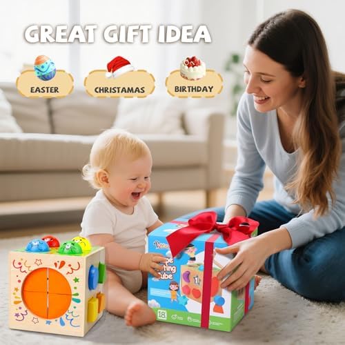 4-in-1 Montessori Toys for 1+ Year Old - Shape Sorting Activity Cube, Hammer Pounding Game, Baby Blocks & Sensory Toys for Toddlers 1-3, Wooden Toy Gift for 1 Year Old Boys and Girls - Image 6