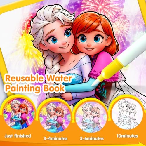 ZHOC Reusable Water Painting Books for Kids – 3 Pack Magic Water Reveal Coloring Books with Water Pens (Ice World, Castle & Animals) No-Mess Coloring Book Fun Travel Activity for Ages 3–8 - Image 2