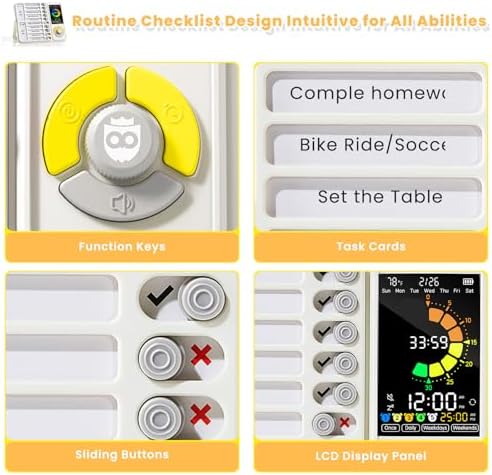 5 IN 1 Visual Timer for Kids/Adults with Chore Chart, ADHD Tools 12/24H Silent Task Timer and Pomodoro Timer, ADHD & Autism Sensory Products, Visual Schedule for Kids Back to School Supplies Off-white - Image 5